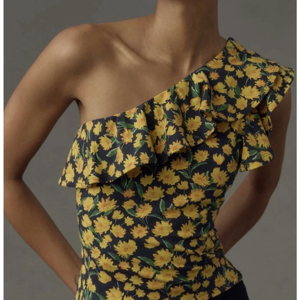 ANTHROPOLOGIE x MAEVE One-Shoulder Ruffled Top Yellow Floral Sz 1X NWT {3Z22} - Picture 6 of 6